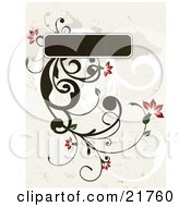 Poster, Art Print Of Flowering Green Plant With Red Blooms Sprouting From A Green Text Box Over A Gray Background