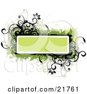 Poster, Art Print Of Green Text Box With Black And Green Flowers Circles And Vines On A White Background