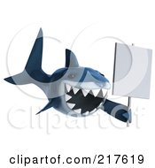 Royalty Free RF Clipart Illustration Of A 3d Shark Holding A Blank Sign On A Pole 2