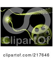 Royalty Free RF Clipart Illustration Of A Green Film Reel And Strip Glowing On Black by elaineitalia