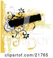 Clipart Picture Illustration Of A Black Text Box With Orange Green And White Circles Vines And Flowers On A Green And White Background