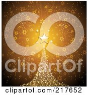 Royalty Free RF Clipart Illustration Of A Golden Star Atop A Sparkly Christmas Tree On A Gold Star Burst Background by elaineitalia