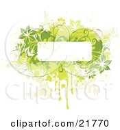 Poster, Art Print Of White Text Box With Yellow Tan And Green Splatters Vines And Flowers Over A Whtie Background