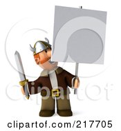 Royalty Free RF Clipart Illustration Of A 3d Viking Smiling Up At A Blank Sign Board