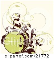 Poster, Art Print Of Circular Text Box With Brown And Green Curling Vines