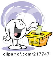Moodie Character With A Happy Expression Putting A Comment In A Suggestion Box