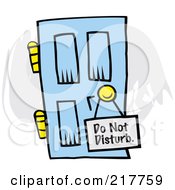 Royalty Free RF Clipart Illustration Of A Do Not Disturb Sign Hanging On A Blue Door
