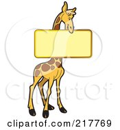 Royalty Free RF Clipart Illustration Of A Giraffe Holding A Blank Sign by Lal Perera