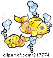 Poster, Art Print Of Royalty-Free Rf Clipart Illustration Of Goldfish And Bubbles