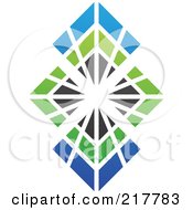 Poster, Art Print Of Abstract Bursting Blue Green And Black Diamond Logo Icon