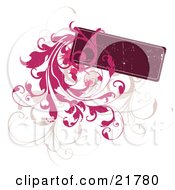 Clipart Picture Illustration Of A Blank Deep Red Text Box With Tan And Pink Leafy Vines Over White