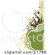 Poster, Art Print Of Rounded Green Text Space With Black And Green Circles Splatters And Vines On A White Background
