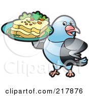 Royalty Free RF Clipart Illustration Of A Blue Pigeon Serving Bread by Lal Perera