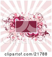 Clipart Picture Illustration Of A Blank Red Text Space Box Bordered With Pink And Red Splatters Circles And Vines Over A Bursting Pink Background