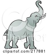 Royalty Free RF Clipart Illustration Of A Gray Elephant Raising His Trunk