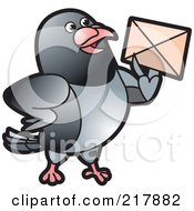 Poster, Art Print Of Gray Pigeon Holding An Envelope - 1
