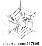 Royalty Free RF Clipart Illustration Of A Black And White Spider On Web by Lal Perera
