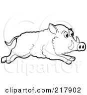 Royalty Free RF Clipart Illustration Of A Running Outlined Wild Boar by Lal Perera