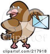 Poster, Art Print Of Brown Pigeon Holding An Envelope