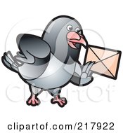 Gray Pigeon Holding An Envelope - 2