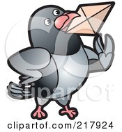 Royalty Free RF Clipart Illustration Of A Gray Pigeon Holding An Envelope 5 by Lal Perera