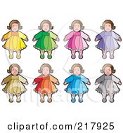 Digital Collage Of Dolls In Colorful Dresses