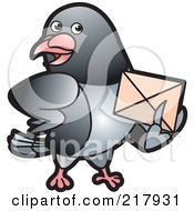 Gray Pigeon Holding An Envelope - 3