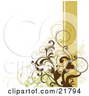 Clipart Picture Illustration Of A Dark Brown Vine Over Green And Orange Vines With A Vertical Orange Bar On White