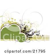 Poster, Art Print Of Blank Green Text Space Cloud With Black And Green Circles Splatters And Vines On A White Background