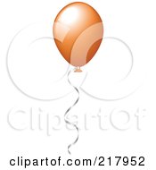 Poster, Art Print Of Shiny Orange Party Balloon Floating With Helium A Silver Ribbon Attached