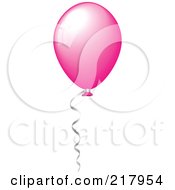 Poster, Art Print Of Shiny Pink Party Balloon Floating With Helium A Silver Ribbon Attached