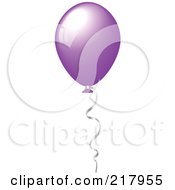 Poster, Art Print Of Shiny Purple Party Balloon Floating With Helium A Silver Ribbon Attached