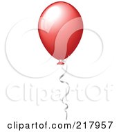 Royalty Free RF Clipart Illustration Of A Shiny Red Party Balloon Floating With Helium A Silver Ribbon Attached