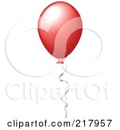 Poster, Art Print Of Shiny Red Party Balloon Floating With Helium A Silver Ribbon Attached