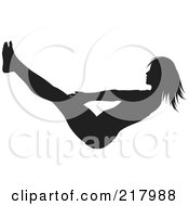 Royalty Free RF Clipart Illustration Of A Black Silhouetted Woman Doing A Yoga Pose Balancing On Her Rear With Her Torso And Legs Up
