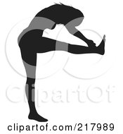 Poster, Art Print Of Black Silhouetted Woman Doing A Yoga Pose One Leg Up Leaning Forward
