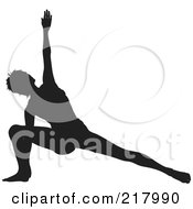 Poster, Art Print Of Black Silhouetted Woman Doing A Yoga Pose Lunging With One Arm Up