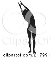 Poster, Art Print Of Black Silhouetted Woman Doing A Yoga Pose Leaning With Her Arms Above Her Head