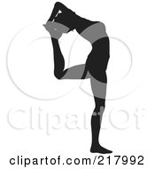 Royalty Free RF Clipart Illustration Of A Black Silhouetted Woman Doing A Yoga Pose Beanding Backwards Her Foot To Her Head by KJ Pargeter