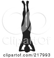 Poster, Art Print Of Black Silhouetted Woman Doing A Yoga Pose Doing A Head Stand