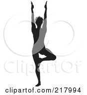Royalty Free RF Clipart Illustration Of A Black Silhouetted Woman Doing A Yoga Pose Her Arms Above Her Head