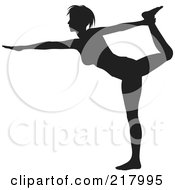 Poster, Art Print Of Black Silhouetted Woman Doing A Yoga Pose Holding Her Leg Up And Reaching Out