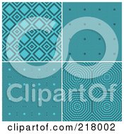 Royalty Free RF Clipart Illustration Of A Digital Collage Of Retro Turquoise Diamond Circle Square And Burst Pattern Backgrounds