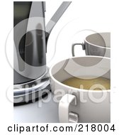 Royalty Free RF Clipart Illustration Of A 3d Cup Of Coffee By A Percolator by KJ Pargeter