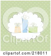 Poster, Art Print Of Green Background With A Cloud And Three Gifts