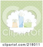Royalty Free RF Clipart Illustration Of A Green Background With A Cloud And Three Gifts