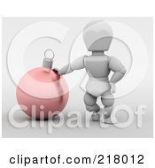 Poster, Art Print Of 3d White Character Leaning Against A Red Christmas Ball