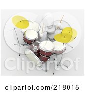 Poster, Art Print Of 3d White Character Playing A Drum Set