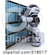 3d Robot Selecting A Binder From Archives