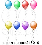 Digital Collage Of Shiny Party Balloons Floating With Helium Silver Ribbons Attached